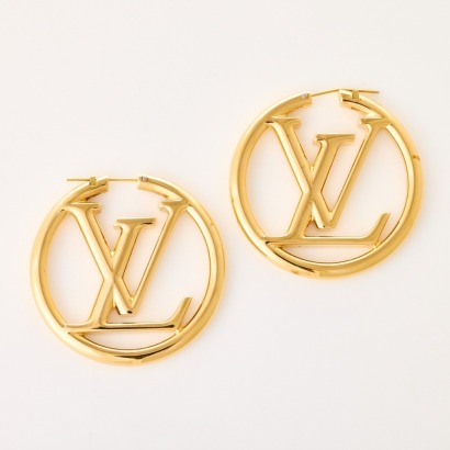 Louis Vuitton, LV Gold-Tone Fashion Hoop Earrings with Pouch