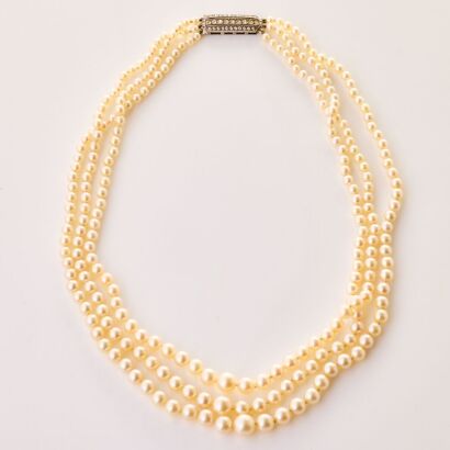 Graduated, 45cm, Triple Row Cultured Pearl Necklace