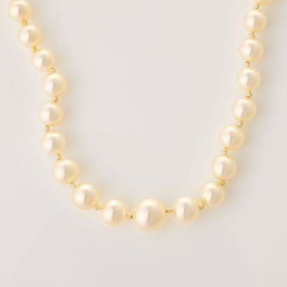 Mikimoto, Vintage, Graduated Pearl Necklace with Sterling Silver Clasp with Box