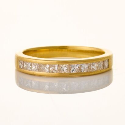 18ct Yellow Gold, Modern, .55ct Princess Cut Diamond, Channel Set Band, Size N