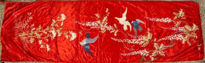 A Chinese Hand-Embroidered Flower and Bird Textile