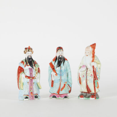 A Group of Three Chinese 20th Century Famille Rose 'Scholars' Figures