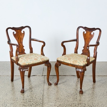 A Pair of George I Mahogany Elbow Chairs, c. 1740