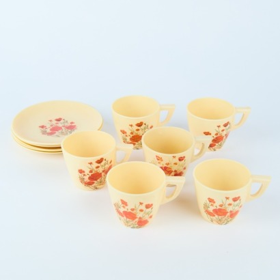 A Set of Six Vintage Melamine Poppy Teacups