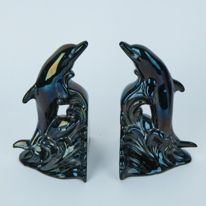 A Pair of Vintage Ceramic Dolphin Bookends
