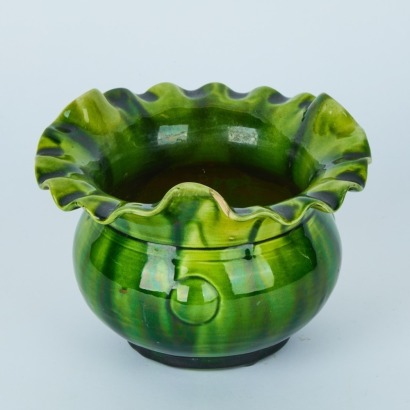 A Trickle Glaze Squat Vase with a Fluted Edge