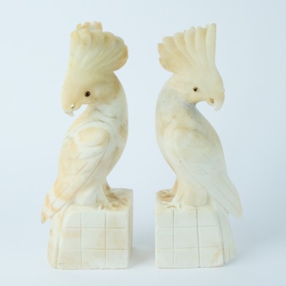A Pair of Alabaster Cockatoo Bookends