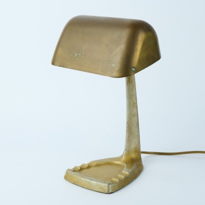 A Vintage Belgian Bankers Lamp with Cast Metal Base and Brass Shade