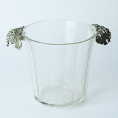 A Glass Champagne Bucket with Pewter Handles