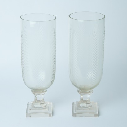 A Pair of Etched Glass Vases