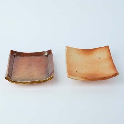 A Pair of Shino Glazed Small Footed Square Plates