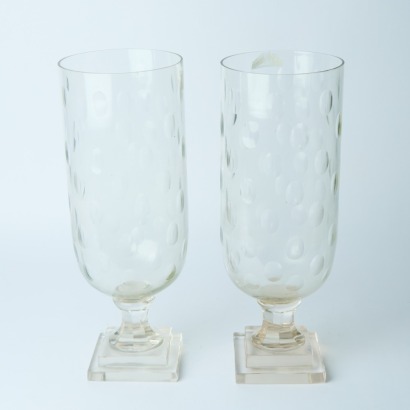 A Pair of Cut Glass Hurricane Lamps