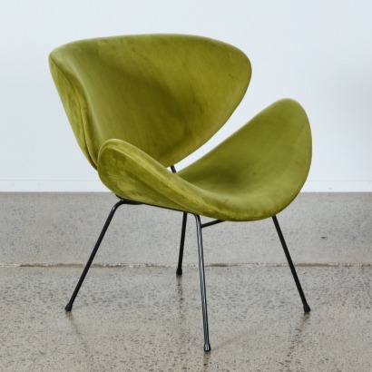 An Orange Slice Style Chair in Green Suede