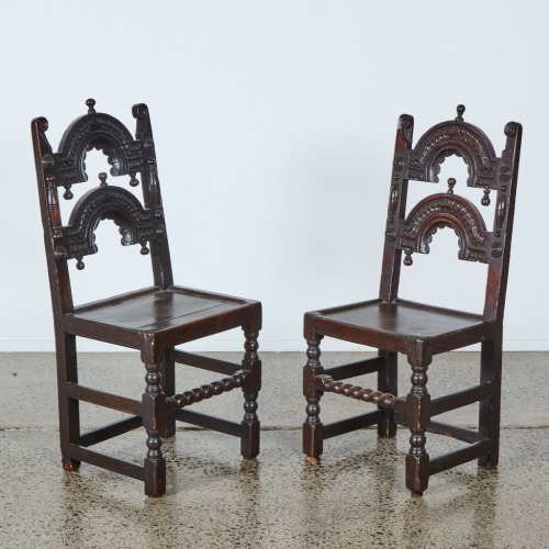A Pair of English Oak Dining Chairs, c. 17th-Century