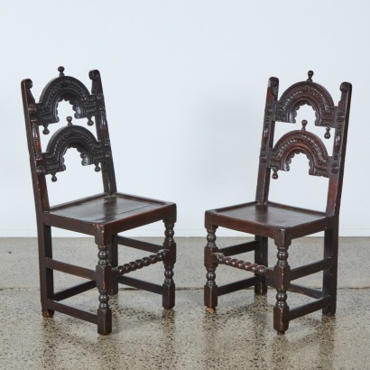 A Pair of English Oak Dining Chairs, c. 17th-Century