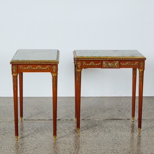 A Pair of French Marble-Topped Bedside Cabinets