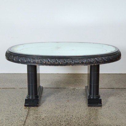 An Art Deco with an Aged Mirror Top Dining Table and Carved Edges, c. 1930
