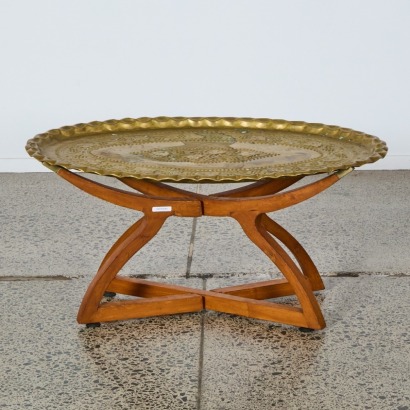A Mid Century Brass and Teak Foldable table