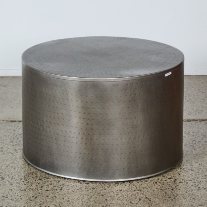A Large Hand-Hammered Circular Drum Coffee Table