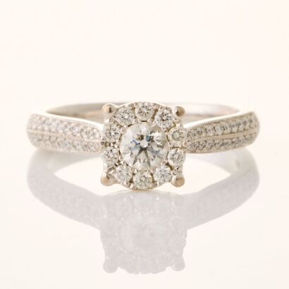 18ct White Gold, Modern, .19ct /.31ct Diamond Halo Ring