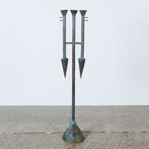 A Large Brutalist Copper Candelabra
