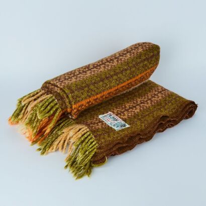 A New Zealand Te Ariki Woollen Travel Rug with Tukutuku Panel Patterns A/F