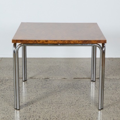 A Chrome and Walnut Veneer Dining Table