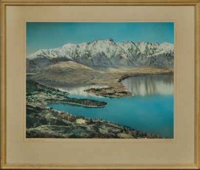 A Whites Aviation Hand Coloured Photo of Queenstown