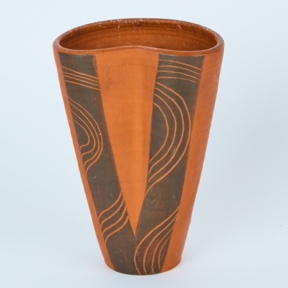 A West German Terracotta Vase with Sgraffito Designs