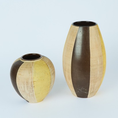 A Pair of Matching West German Pottery Vases with Sgraffito Decoration