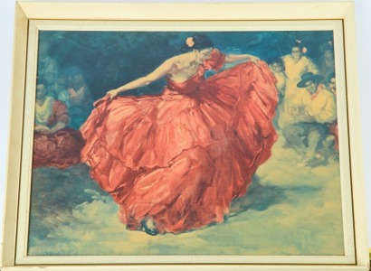 An Original Vintage Flamenco Dancer Red Skirt Print by FRS Clemente