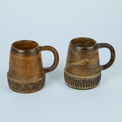 A Pair of Signed Vintage Pottery Mugs