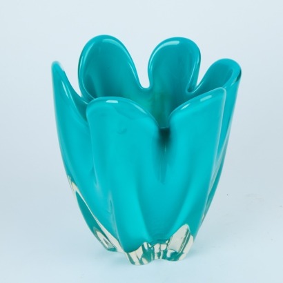 A Hineri Japanese Six Lobed Glass Vase by The Iwatsu Glassworks