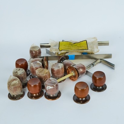 A Set of Retro Mahogany Door Knobs by Sylvan and Pair of Metal Entrance Handles
