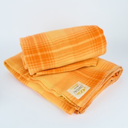 A Pair of Chateau Orange Plaid Woollen Blankets