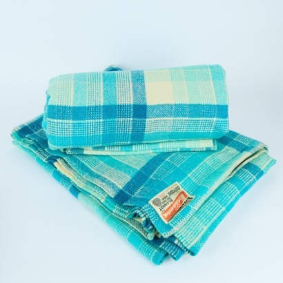 A Pair of Wondawarm Mint Blue Plaid Blankets