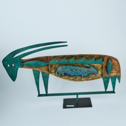 A Tin and Steel Goat Sculpture