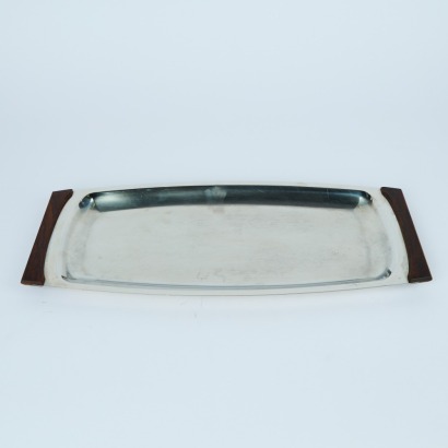 A Danish Long Stainless Steel and Teak Tray
