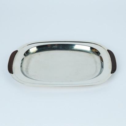 A Danish Oval Stainless Steel and Teak Tray
