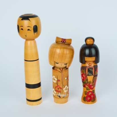 A Set of Three Vintage Japanese Kokeshi Dolls