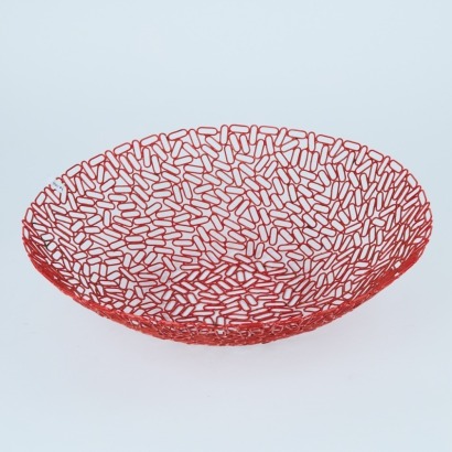 A Vintage Red Metal Paper Clip Bowl