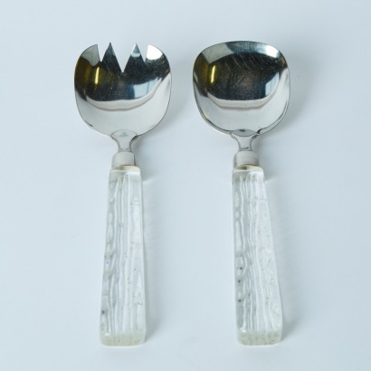 A Pair of Handmade Crystal Midcentury Sweadish Salad Servers by Lindschammar