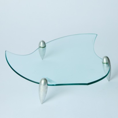 A Mid-Century Modern Serving Display Glass Plate with Atomic Bullet Legs