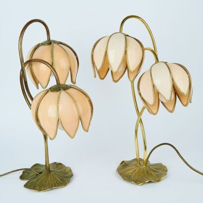 A Pair of Brass Tulip Lead Light Lamps