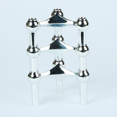 A Set of Three Nagel Style Chrome Candleholders