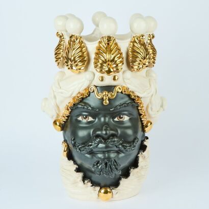 A Large Ceramic and Gold Moro Man Vase by Caltagirone Ceramic and Gold