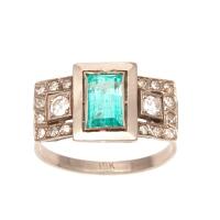 14ct Art Deco Emerald and Diamond Ring