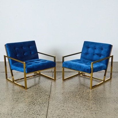 A Pair of Luxurious Blue Velvet Lounge Chairs