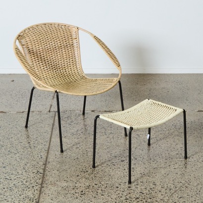 A Vintage Coolie Chair and Footstool