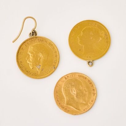 Set of Three Half Sovereign Coins, 1881, 1910, 1912